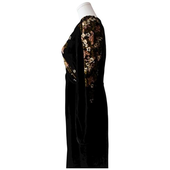 SALONI Jinx C Trimmed Floral Print Velvet Midi Dress Size 4 - Picture 10 of 16